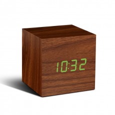 Gingko Cube Click Clock - Walnut with Green LED
